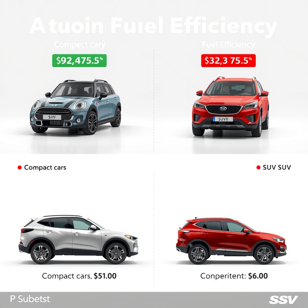 Gráfico comparativo de eficiencia de combustible mostrando el consumo de automóviles compactos versus SUVs en diferentes condiciones de manejo