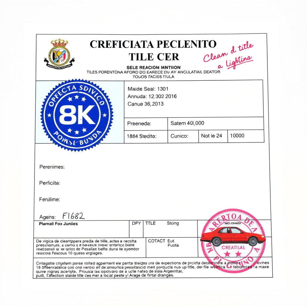 Documento oficial de título vehicular argentino mostrando sello de título limpio sin gravámenes, con información del propietario y detalles del vehículo claramente visibles